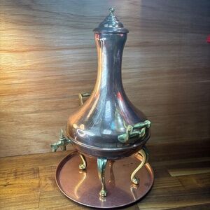 Vintage Brass Copper Coffee Pot Urn With Tray And Lid Tea Hot Water 14” Tall